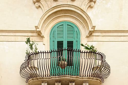 Noto, Sicily. Charming old window and terrace on a home. Art Print